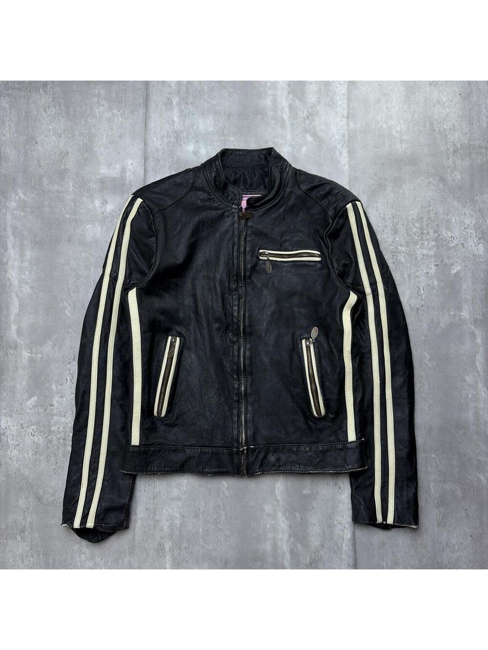 Vintage Black Armando Bueno Genuine Leather Racing Bomber Jacket